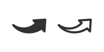 Curved right up arrow icon set. Suitable for uploads, sharing features, and ascending trends. Symbol of upload, share, and diagonal direction. vector