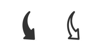 Curved down right arrow icon set. Suitable for data flow, next steps, and descending trends. Symbol of data flow, next, and diagonal direction. vector