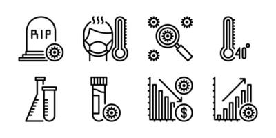 Health Symptoms, Diagnostics, and Research Icon Set. Fever, Test Tube, and Data Chart Icons. Vital for medical testing, analysis, and illness tracking. vector