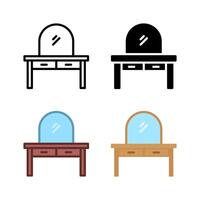 Icons combining dresser and desk functionalities, ideal for compact spaces, bedrooms, and versatile furniture solutions. vector