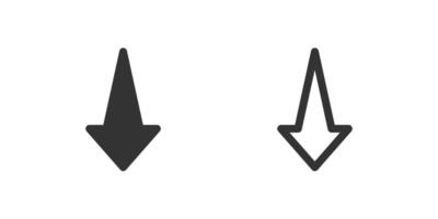 Straight down arrow icon set. Suitable for scrolling, downloads, and collapsing elements. Symbol of scroll, download, and expand collapse. vector