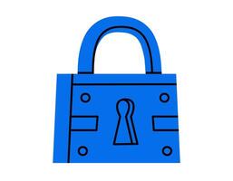 Hand drawn cute cartoon illustration closed lock. Flat protection tool sticker doodle. Safety code number icon. Reliability and trust in banking. Network password. Security system. Isolated vector