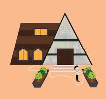 A house with a man standing in front of it vector