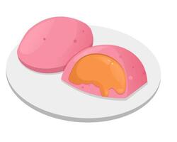 Strawberry cake with cream souce on it vector