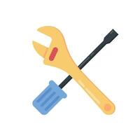 Icon showing a wrench crossed with a screwdriver, representing repair and assembly tools vector