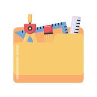 Engineering folder filled with stationery and tools like rulers, pencils, and compass. vector
