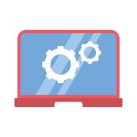 Icon of a laptop with gears symbolizing engineering software and digital tools vector