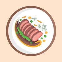 A plate with meat and vegetables on it vector