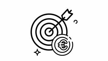 Animated Made in uk a target with an arrow hitting the bulls eye and a euro coin line art next to it. video