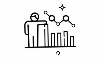 Animated Made in the uk a person points at a soaring bar graph line art. video