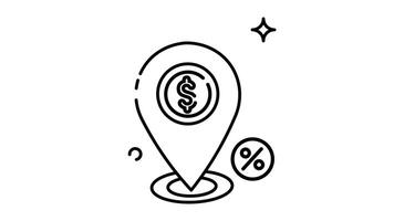 Animated Made in uk a line art location pin with a dollar coin inside. video