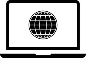 Globe on screen of laptop icon. logo isolated sign symbol, high quality black style icons, laptop with a globe icon on the screen vector