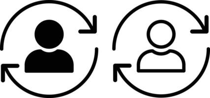 Replace person icon set. staff change, replace worker simple line icon set, design in trendy style. two people are shown in a circle with arrows pointing to them. vector