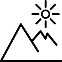 Mountain and sun icon. a mountain with a sun and a mountain peak. simple thin line icon. illustration vector