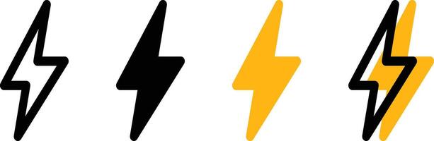 Set Thunder icon flash electric Charge, Bolt. four lightning bolts with different colors. isolated on white background vector