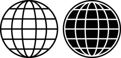 Globe icon symbol set. Globe earth icons. two black and white icons of a globe vector
