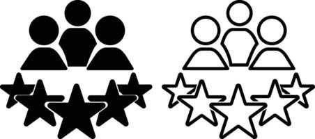 people and stars icon set. Experienced Team Silhouette and Line Icon. User or Customer Satisfaction. High Quality Service Pictogram. Good Quality Review. Client or customer five star success icon set vector