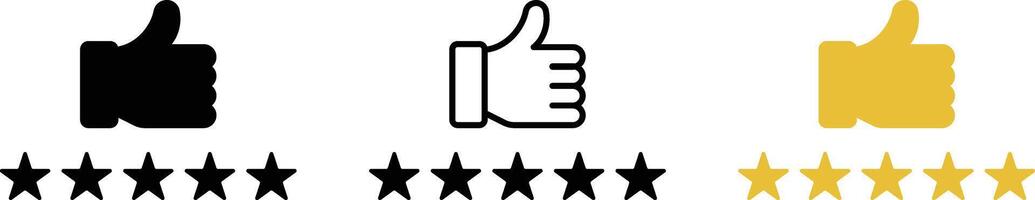 Customer product rating with five stars icon. Like, thumb up. Success, favorite, experience, quality, customer satisfaction. Outline, set of thumbs up icons with different colors. in trendy style vector