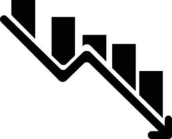 a black and white icon of a graph going down. arrow going down stock icon. Decrease, Bankruptcy, financial market crash icon for your web site design. illustration vector