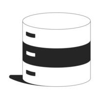 Database data storage 2D line object. Tech cylinder backup. Layered server architecture. Information technology. Cylindrical unit isolated clipart ink outline item. Monochrome spot illustration vector