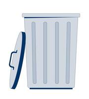 Metal trash can with open lid 2D cartoon object. Garbage bin. Delete icon. Waste disposal. Junk container. Dustbin trashcan isolated element flat clip art on white. Spot illustration vector