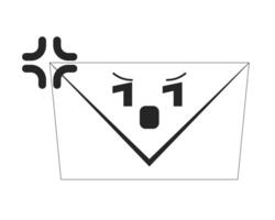 Angry email envelope expressing frustration 2D line object. Spam phishing scam. Frustrating digital communication. Inbox stress isolated clipart ink outline item. Monochrome spot illustration vector