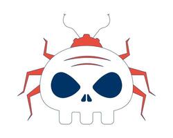 Cyber bug with skull face 2D cartoon object. Malware, computer virus insect. Crawling beetle skeleton head. Cybersecurity threat isolated element flat clip art on white. Spot illustration vector
