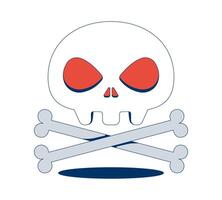Stylized skull and crossbones with eye sockets 2D cartoon object. Danger, cyber threat, digital piracy. Cybersecurity malware isolated element flat clip art on white. Spot illustration vector
