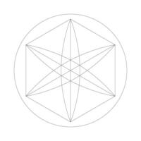 Sacred geometry 2D line object. Geometric abstract intersecting shape. Math diagram. Mandala structure. Symmetrical ornament isolated clipart ink outline item. Monochrome spot illustration vector
