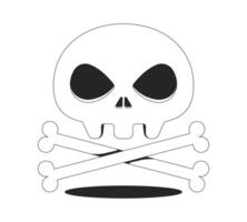 Stylized skull and crossbones with eye sockets 2D line object. Danger, cyber threat, digital piracy. Cybersecurity malware isolated clipart ink outline item. Monochrome spot illustration vector