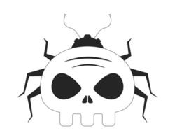 Cyber bug with skull face 2D line object. Malware, computer virus insect. Crawling beetle skeleton head. Cybersecurity threat isolated clipart ink outline item. Monochrome spot illustration vector
