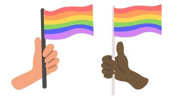 hands with rainbow flags vector