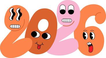 colored funny 2026 year number with emoji vector