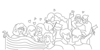 people on meeting together in linear doodle style vector