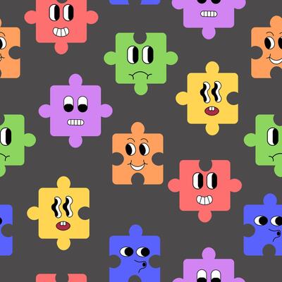 seamless pattern with colored puzzle elements