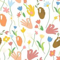 seamless pattern with flowers and hands vector