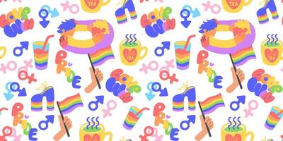 seamless pattern with pride month elements vector