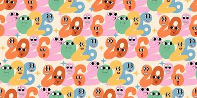 seamless pattern with 2026 doodle characters vector