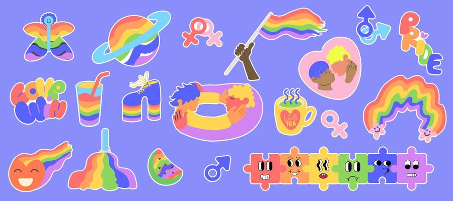 set of lgbt elements in rainbows colors