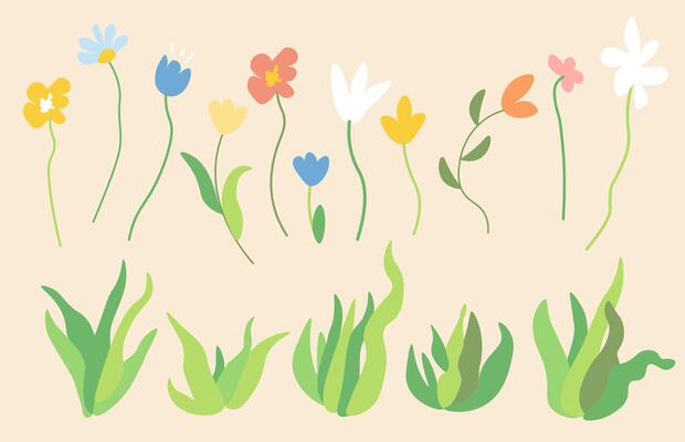 flowers and grassy set