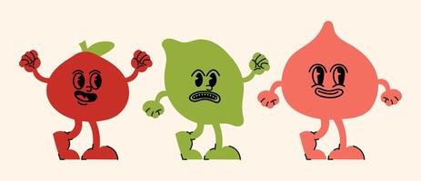 Doodle collection of art smiley faces and cheerful characters in a retro hippie mood sticker set and creative design tools. vector