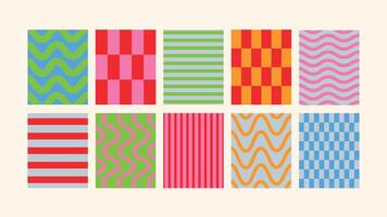 Vertical graphic prints and story backgrounds bold Y2K-inspired designs in groovy minimal style with free space for headlines, perfect for Instagram or digital posters. vector