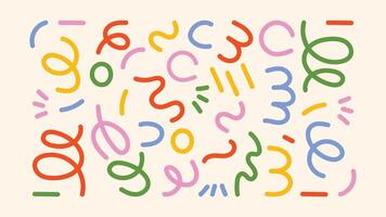 Retro-style collection of sketchy icons- swirls, arrows, rough lines, and messy text frames. Inspired by kindergarten drawings and creative chaos. Great for playful branding and education design. vector