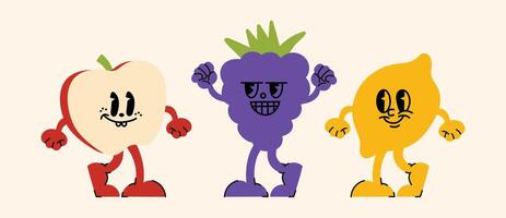 Doodle collection of line art smiley faces and cheerful characters in a retro hippie mood sticker set and creative design tools. vector