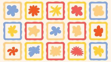 Set of colorful floral frames in a vintage-inspired style, featuring decorative spring bouquets and geometric flower arrangements for invitations, prints, and seasonal designs. vector