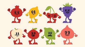 Hand-drawn doodle style set featuring cheerful smiley characters, retro hippie vibes, and simple line illustrations for stickers and posters. vector