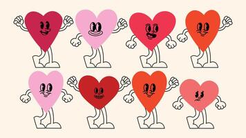 Fun and colorful set of mascot with heart shapes, happy mascots and abstract vector