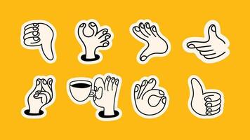 set of doodle icons and linear hand illustrations creative hand gestures in modern minimal style, perfect for posters, stickers, logos, and social media content. vector