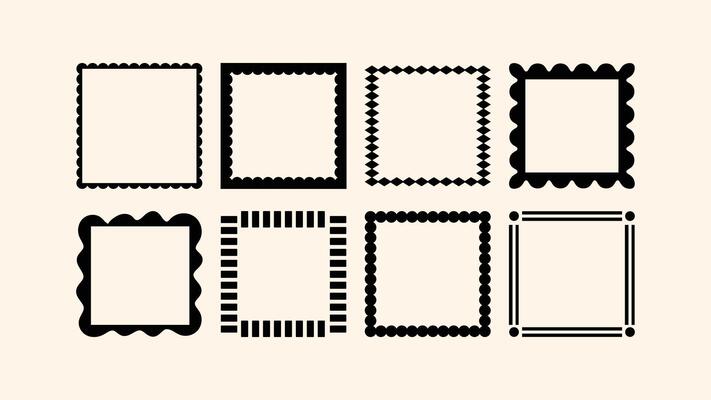 Set of square outlines and frames in childlike hand-cut style. Great for craft-inspired branding and art prints.
