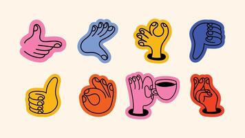 Minimal linear hand gesture illustrations in doodle style collection for posters, logo design, social media stickers, and expressive visual content. vector
